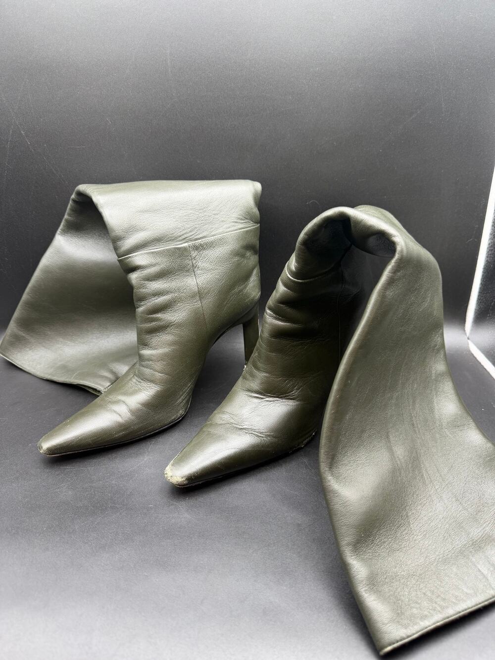 The Attico Vitto 85mm Leather Knee-High Boots - Khaki Green Size 37.5 (As-Is)